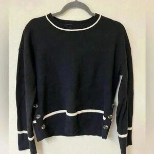 Black Sweater Cream Trim Button Detail Sweater size small